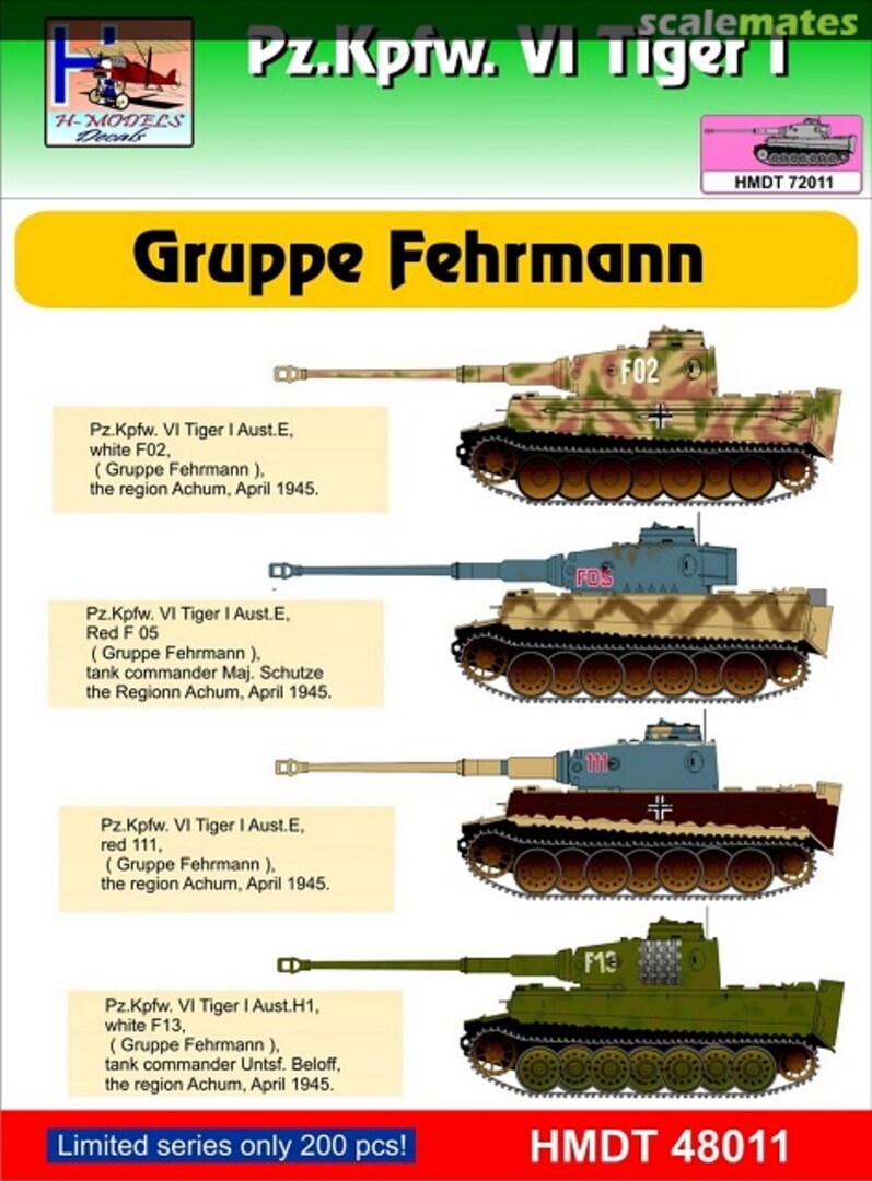 Boxart Pz.Kpfw. VI Tiger I Gruppe Fehrmann HMT48011 H-Models Decals