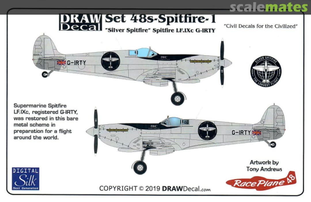 Boxart Silver Spitfire LF.IXc G-IRTY 48s-Spitfire-1 Draw Decal