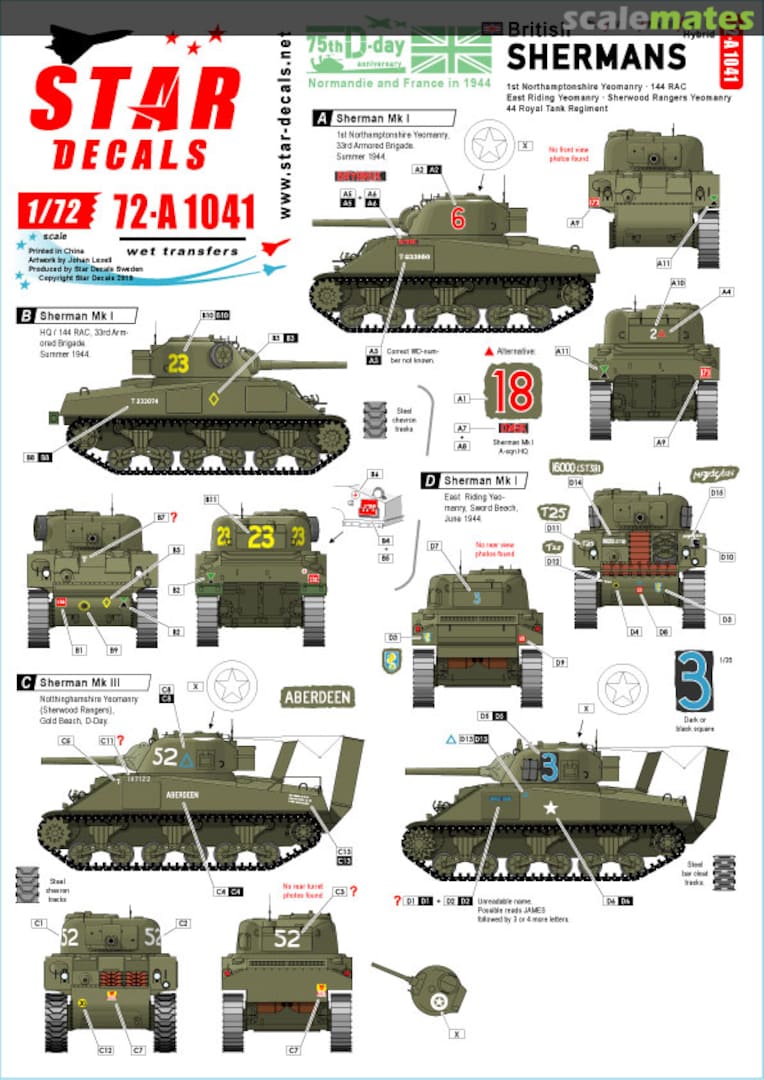 Boxart British Shermans - 75th D-Day Special 72-A1041 Star Decals