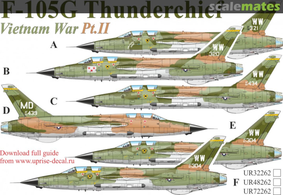 Boxart F-105G Thunderchief Wild Weasel Vietnam War  Pt.2 with stencils FFA (removable film) UR48262 UpRise Decal Serbia