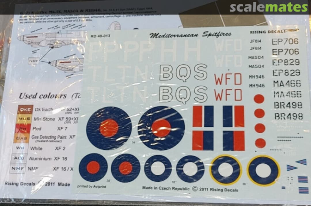 Contents Mediterranean Spitfires RD72-037 Rising Decals