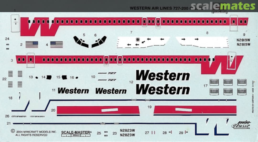 Contents Western Air "Big W" 727-200 14536 Minicraft Model Kits