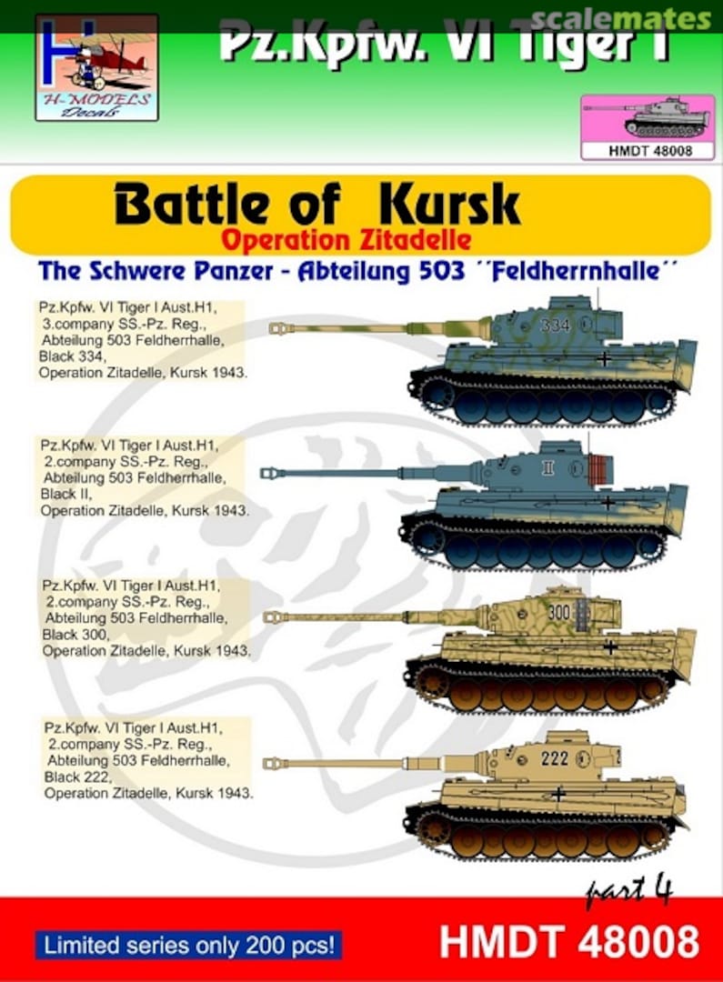 Boxart Pz.Kpfw. VI Tiger I Battle of Kursk Operation Zitadelle pt. 4 HMT48008 H-Models Decals