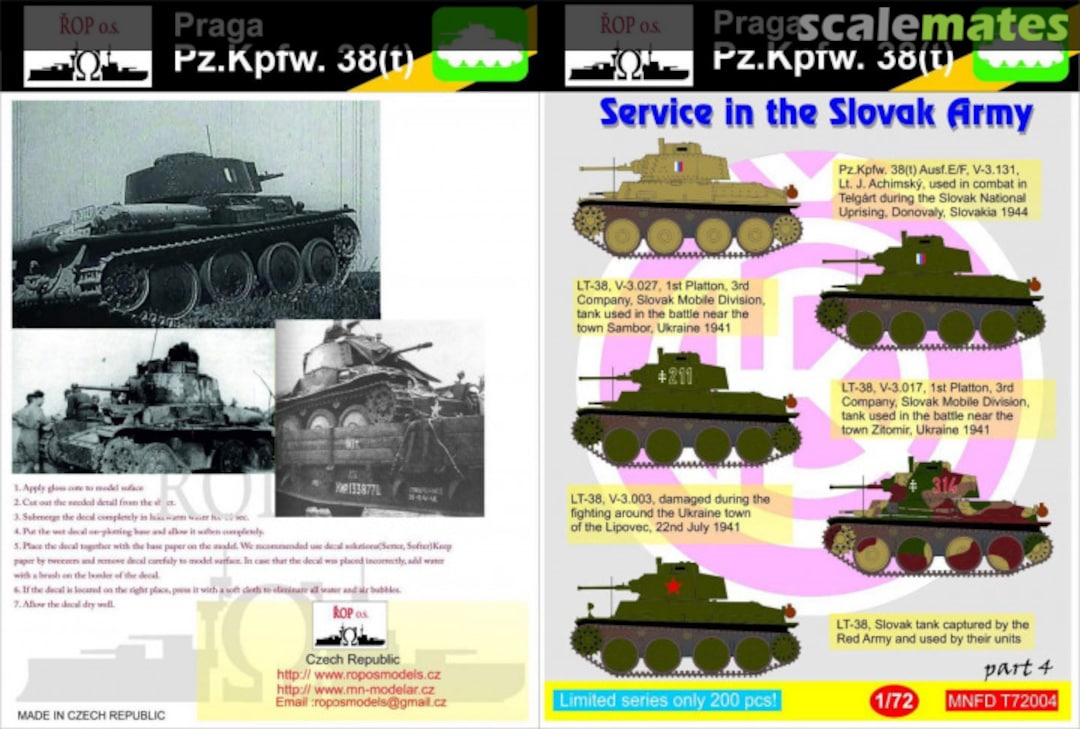 Boxart Praga Pz. Kpfw. 38(t) Service in the Slovak Army MNFD T72004 ROP o.s.