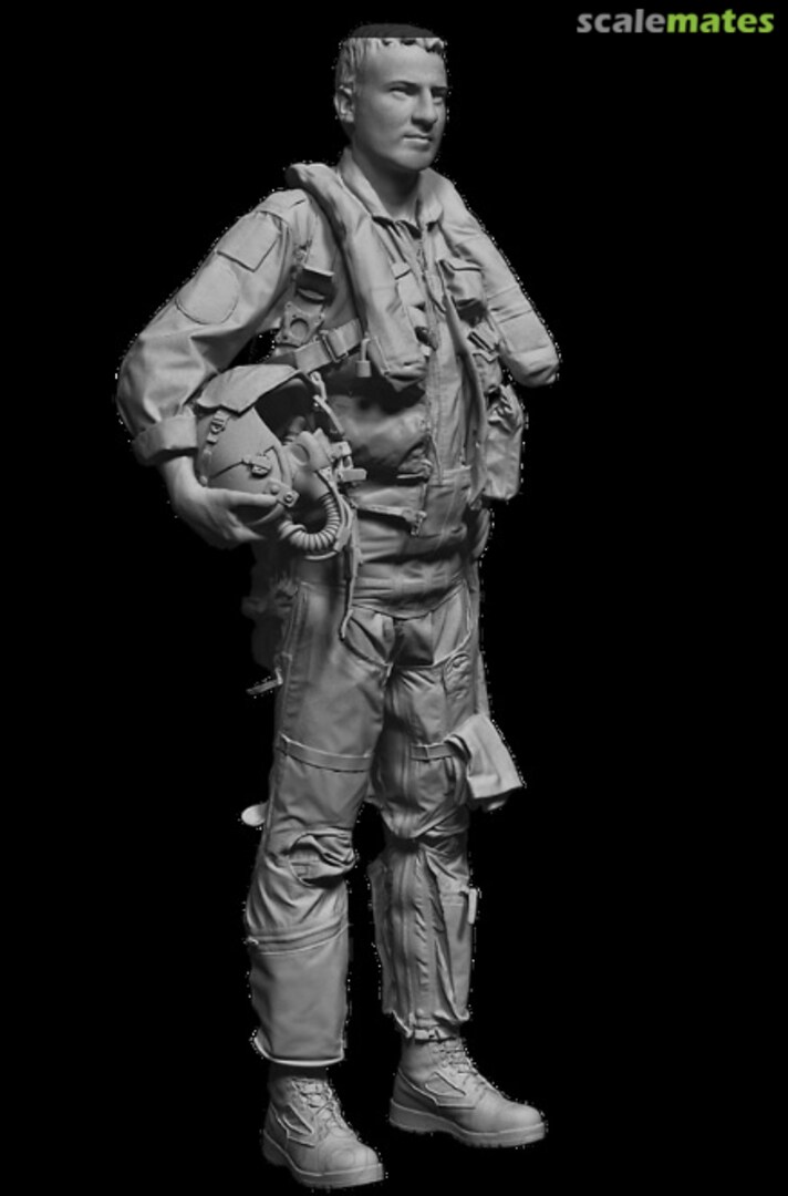 Boxart US Air Force pilot standing 1, 90s-early 2000s era, HGU-55 helmet under arm 480286 Reedoak