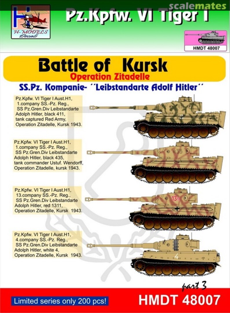 Boxart Pz.Kpfw. VI Tiger I Battle of Kursk Operation Zitadelle pt. 3 HMT48007 H-Models Decals