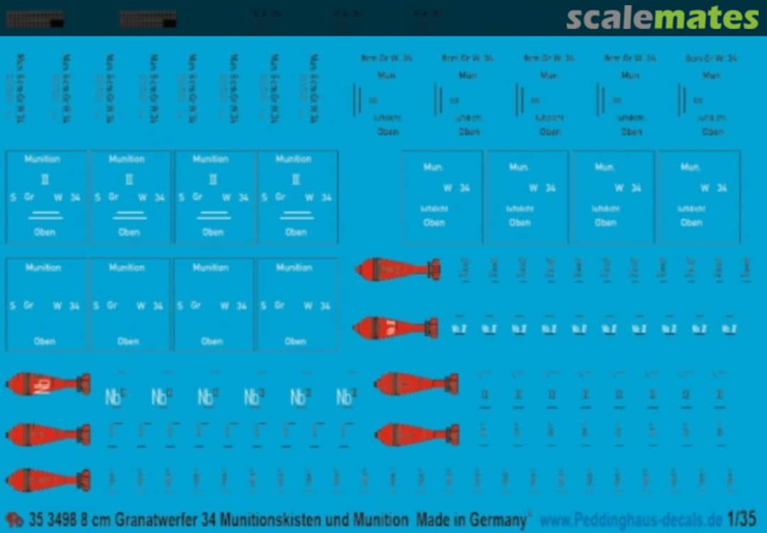 Boxart Beschriftung für den 8 cm Granatwerfer Munitionkisten und Munition 35 3498 Peddinghaus-Decals