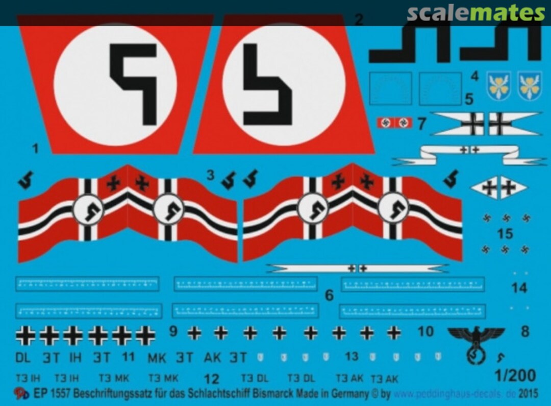 Boxart Beschriftungssatz für das Schlachtschiff Bismarck EP 1557 Peddinghaus-Decals