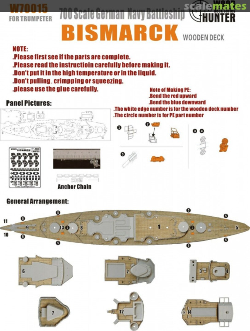 Boxart German Navy Battleship Bismarck Wooden Deck W70015 Wood Hunter