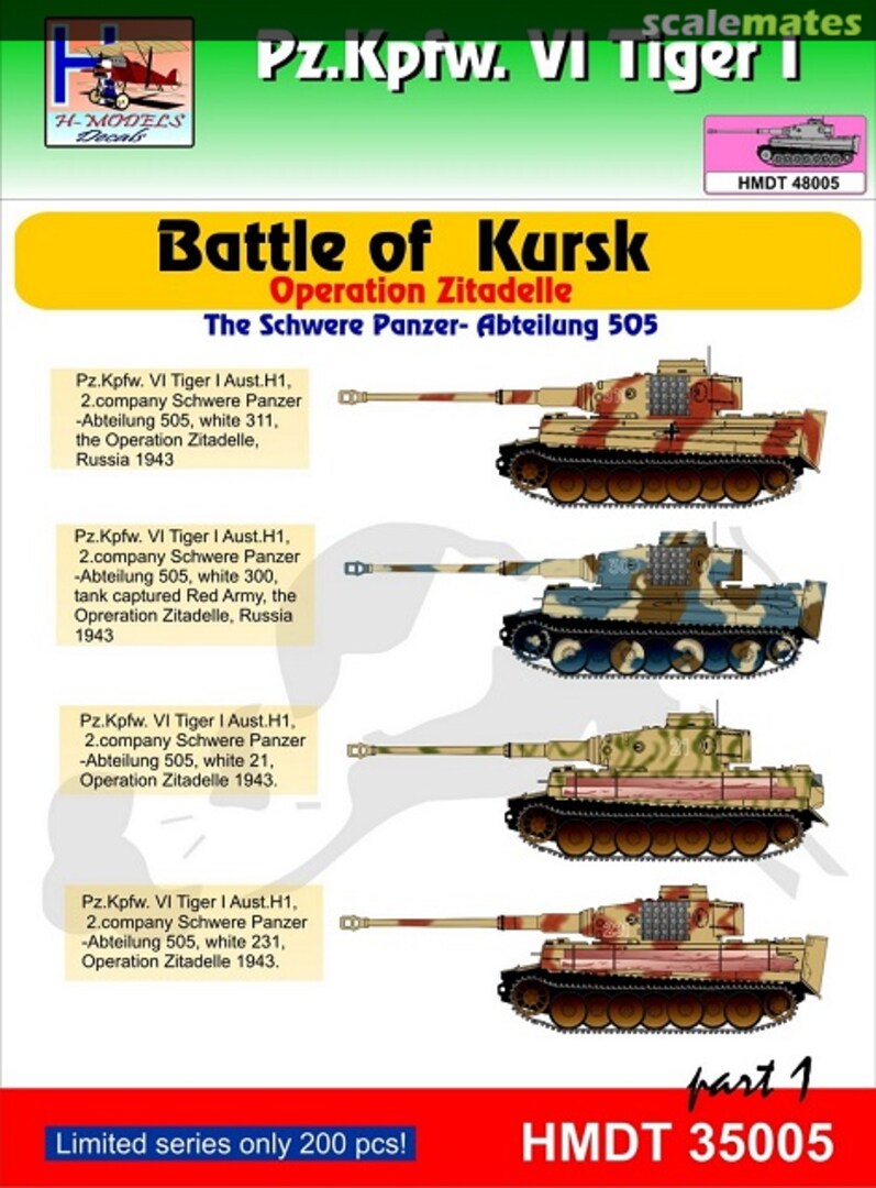 Boxart Pz.Kpfw. VI Tiger I Battle of Kursk Operation Zitadelle pt. 1 HMT48005 H-Models Decals