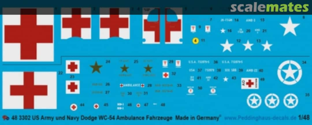 Boxart US Army and Navy Dodge WC-54 ambulance 48 3302 Peddinghaus-Decals