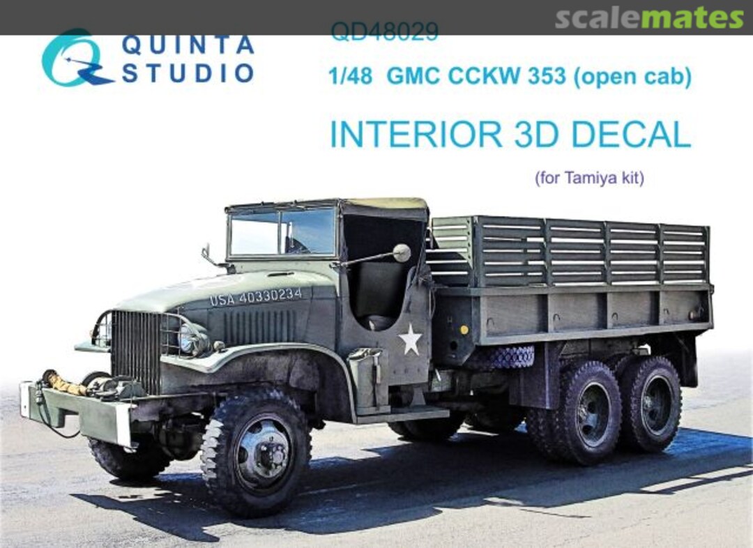 Boxart GMC CCKW 353 (open cab) interior 3D decals QD48029 Quinta Studio