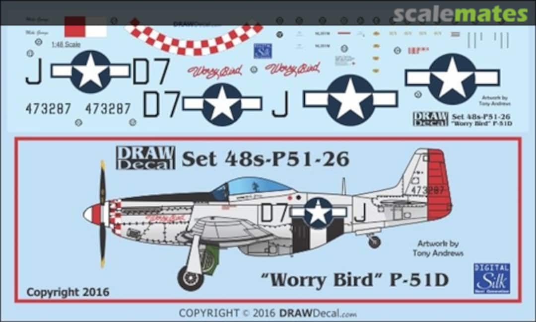 Boxart P-51D "Worry Bird" 48-P51-26 Draw Decal