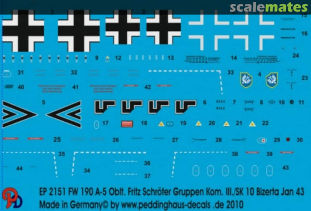 Boxart Fw 190 A-5 Oblt. Fritz Schröter, Grup.Kom. III./SK 10 Bizerta 1943 EP 2151 Peddinghaus-Decals