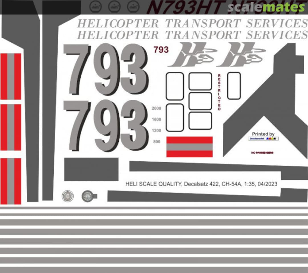 Boxart CH-54A / S-64E - Helicopter Transport Service - N793HT Decal 422 Heli Scale Quality