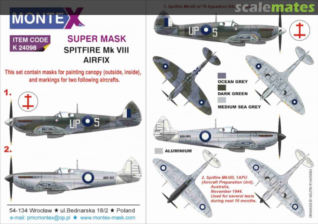 Boxart Supermarine Spitfire Mk.VIII - super painting mask set K24098 Montex