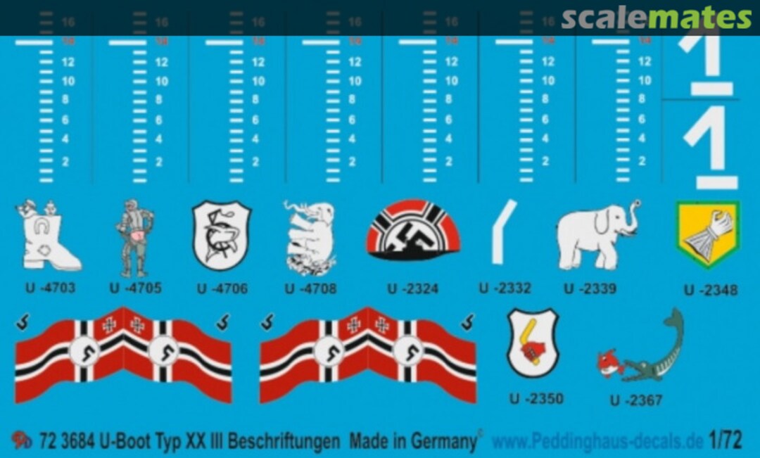 Boxart U-Boot Typ XXIII Beschriftungen 72 3684 Peddinghaus-Decals