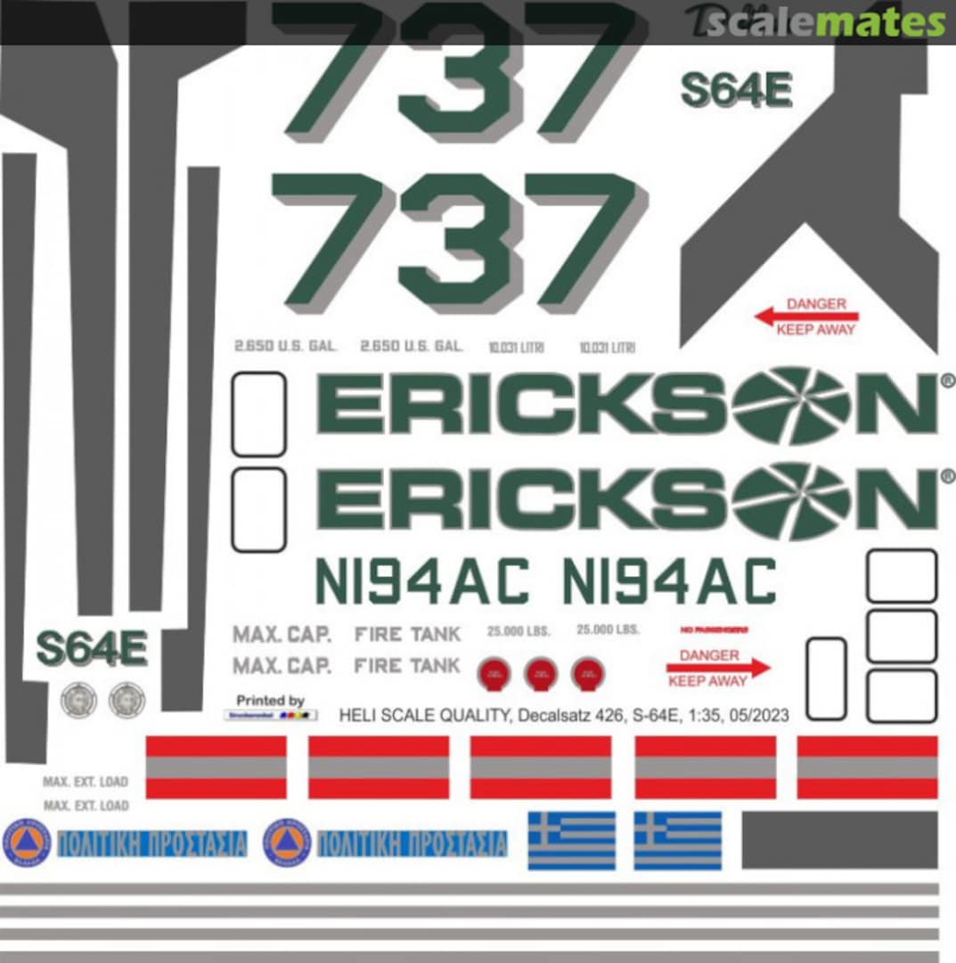 Boxart S-64E - Erickson - N194AC Decal 426 Heli Scale Quality