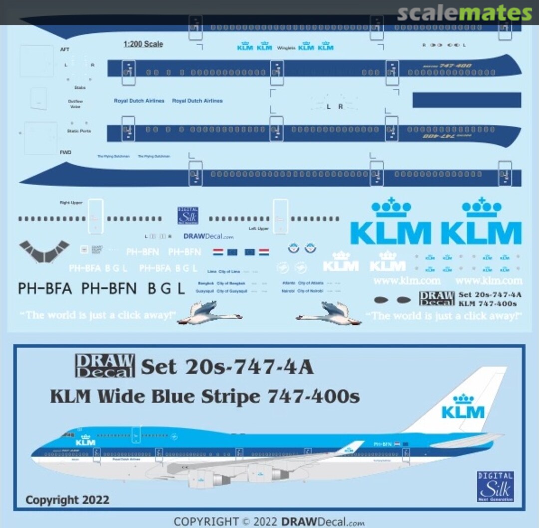 Boxart KLM Wide Blue Stripe 747-400s 20-747-4A Draw Decal