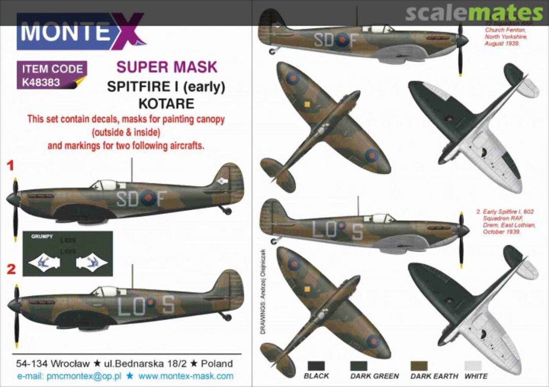 Boxart Supermarine Spitfire Mk.I (early) - super painting mask set K32383 Montex