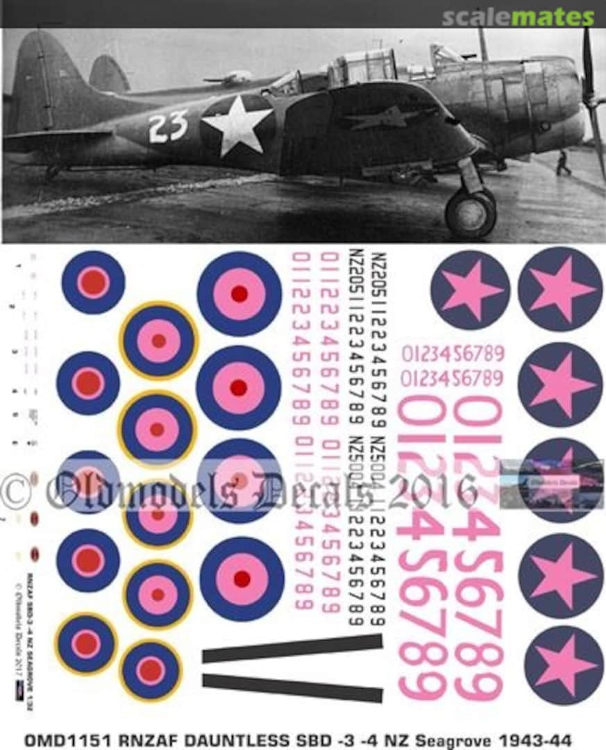 Boxart RNZAF Dauntless SBD-3 -4 NZ Seagrove 1943-44 OMD1151 Oldmodels Decals