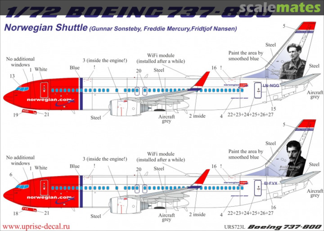 Boxart Boeing 737-800 Norwegian Shuttle URS723L UpRise Decal Serbia