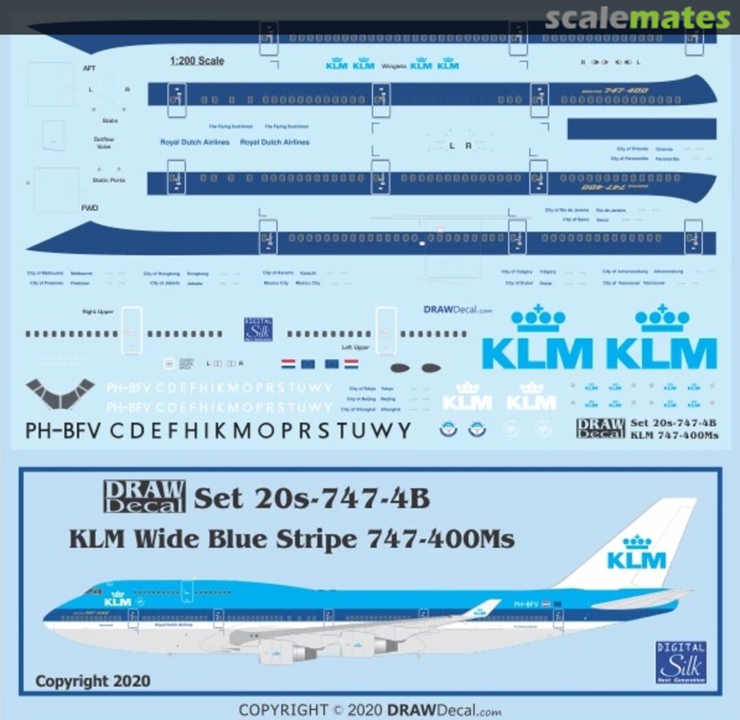 Boxart KLM Wide Blue Stripe 747-400Ms 20-747-4B Draw Decal