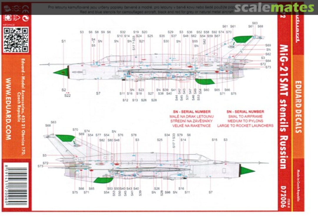 Boxart MiG-21SMT stencils D72006 Eduard