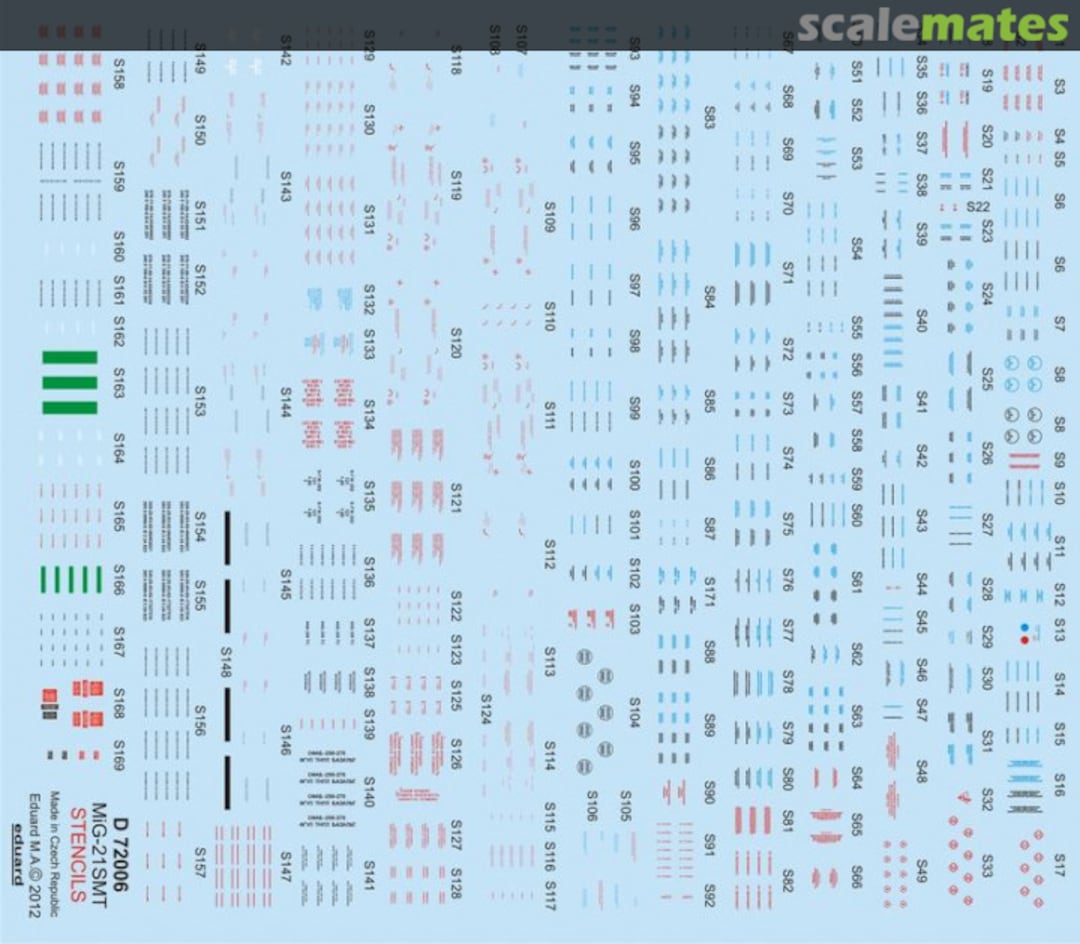 Contents MiG-21SMT stencils D72006 Eduard