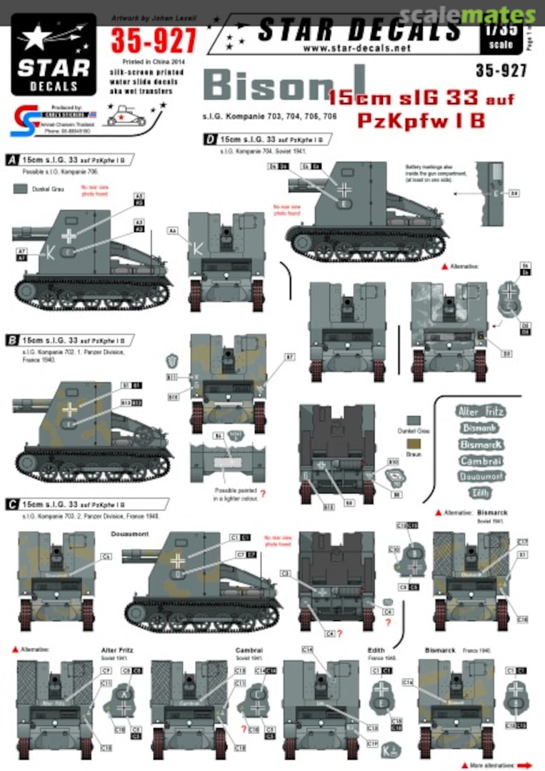 Boxart Bison I 15cm sIG 33 auf PzKpfw I B 35-927 Star Decals