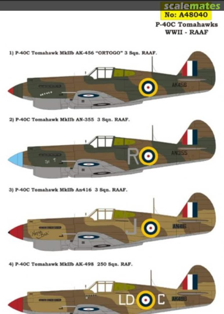 Boxart Curtiss P-40C Tomahawk - RAAF WWII Decals 48040 Aussie Decals