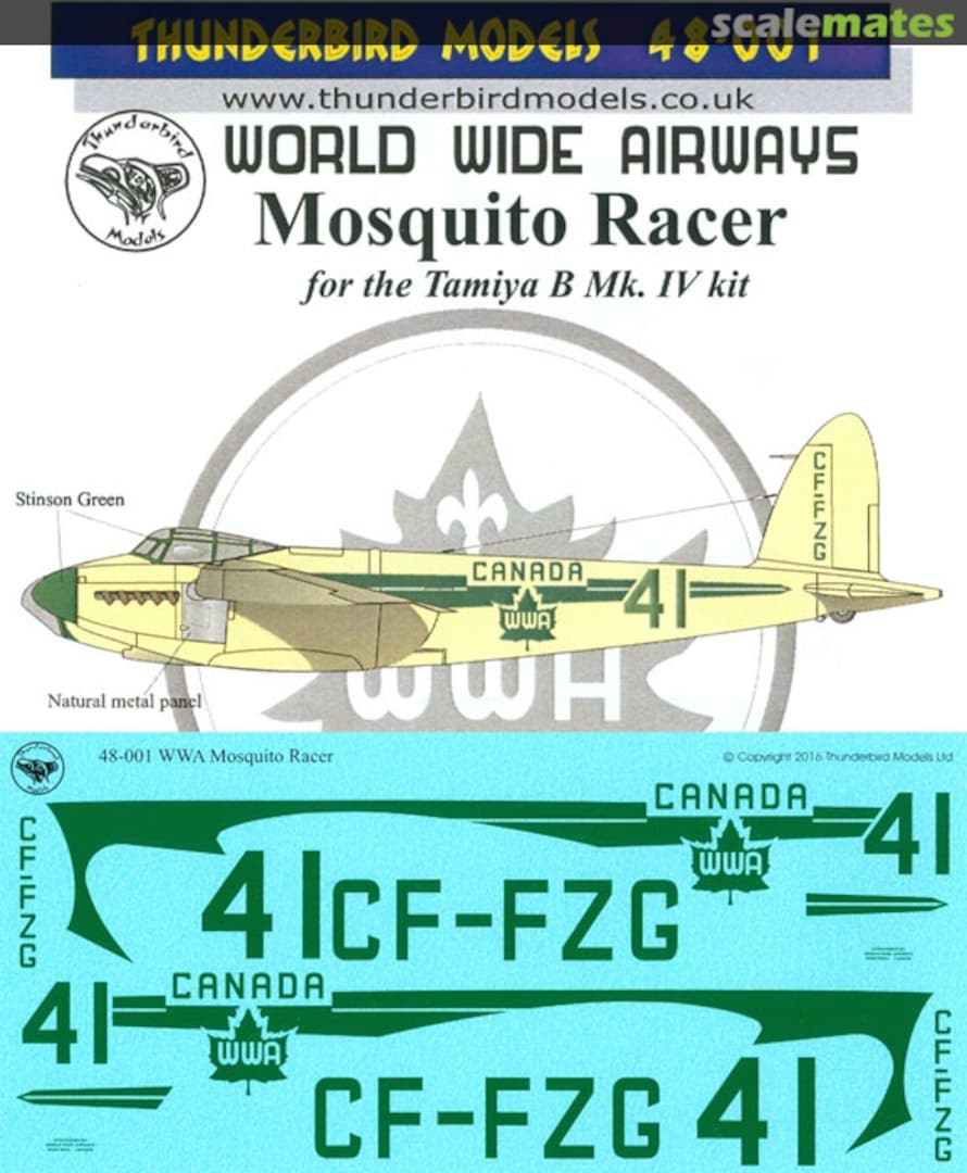 Boxart World Wide Airways Mosquito Racer 48-001 Thunderbird Models