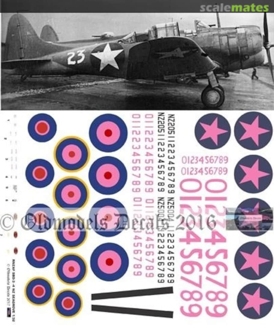 Boxart RNZAF Dauntless SBD-3 -4 NZ Seagrove 1943-44 OMD1153 Oldmodels Decals