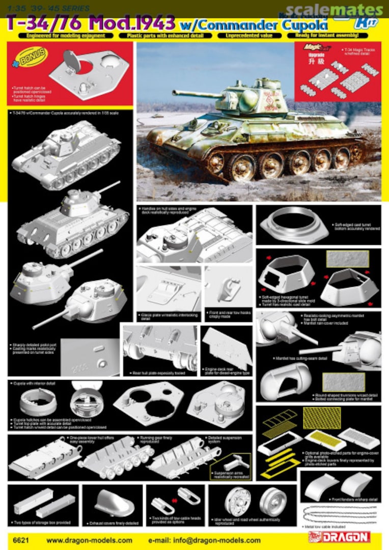 Boxart T-34/76 Mod.1943 w/Commander Cupola 6621 Dragon