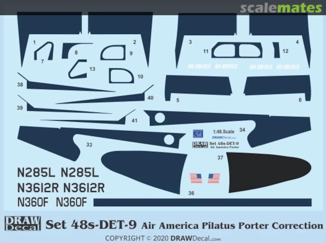 Boxart Air America Pilatus Porter Correction Decal 48-DET-9 Draw Decal