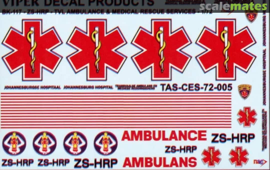 Boxart BK117 - ZS-HRP TVL Ambulance and Medical Rescue Services CES72005 Viper Decal Products