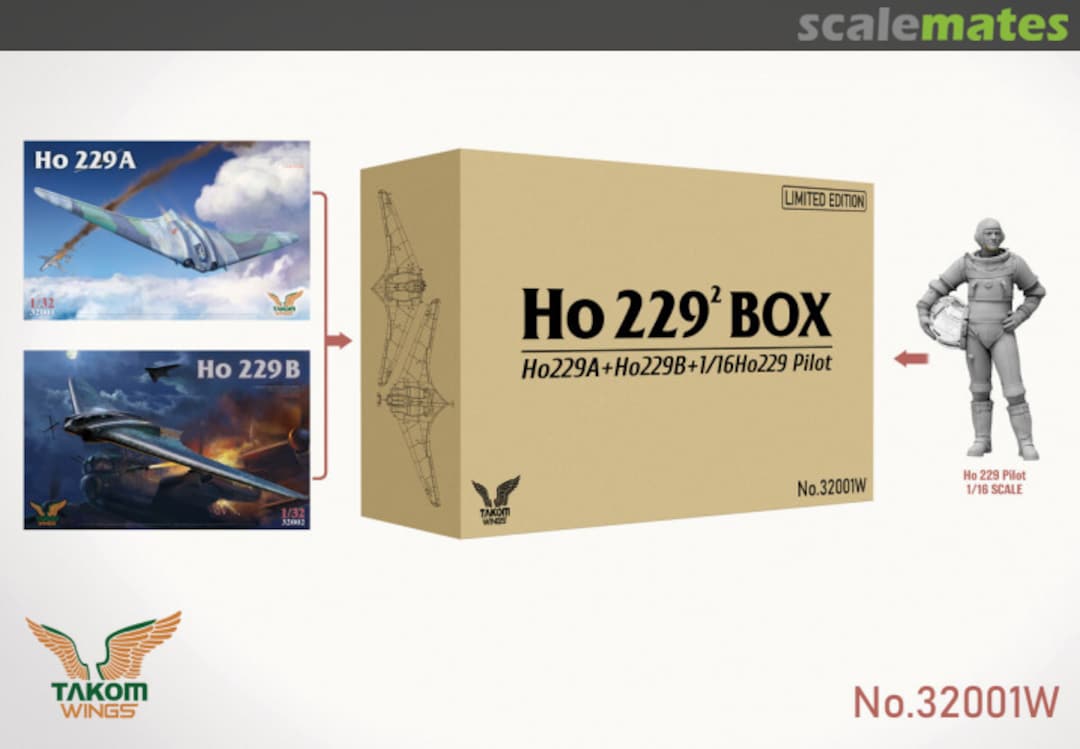 Boxart Ho 229 BOX 2 Ho229A+Ho229B+1/16Ho229 Pilot-Limited 32001W Takom