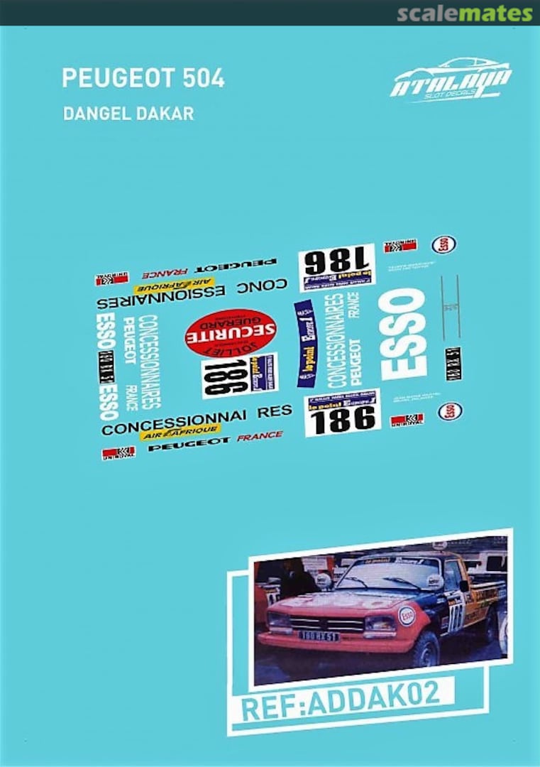 Boxart Peugeot 504 Dangel [160 RX51] "ESSO" ADDAK02 Atalaya Slot Decals