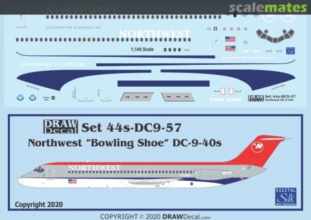 Boxart Northwest “Bowling Shoe” DC-9-40s 44-DC9-57 Draw Decal