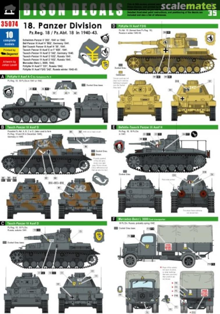 Boxart 18. Panzer Division 1940-43. 35074 Bison Decals