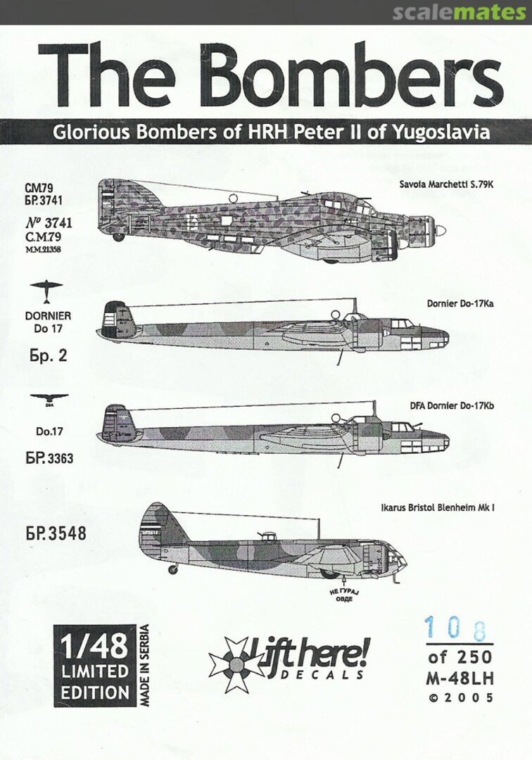 Boxart Glorious Bombers of HRH Peter II of Yugoslavia M-48LH Lift Here Decals