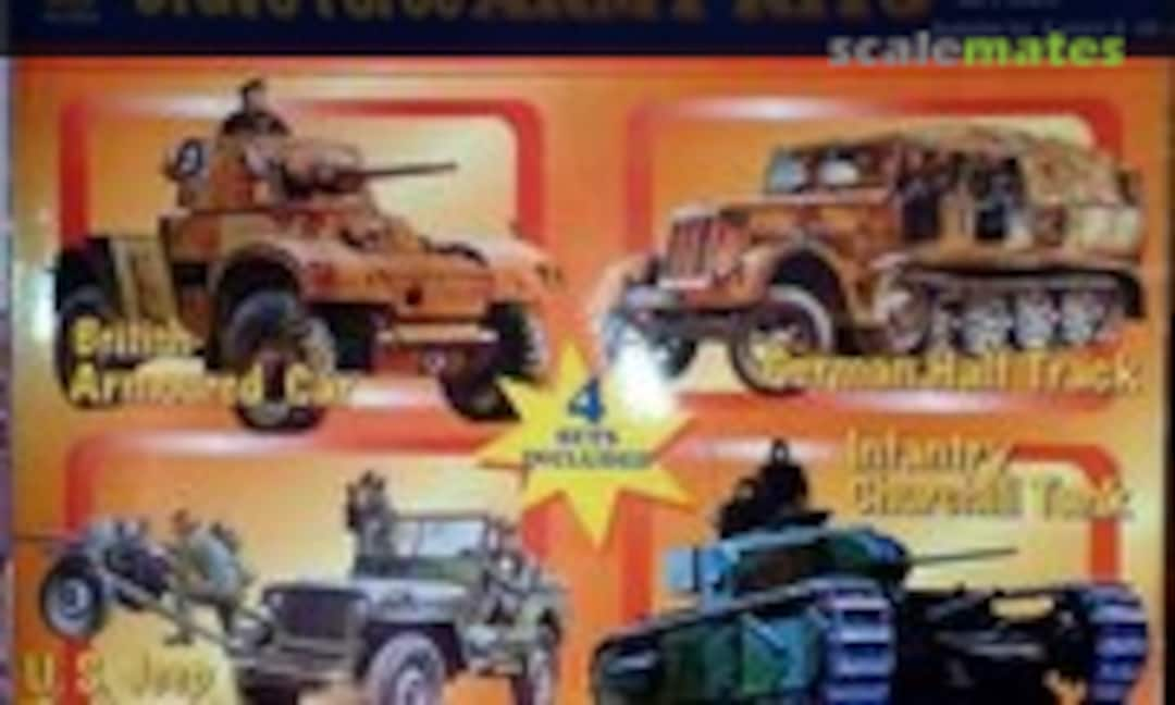 1:72 British Armoured car, German Half Track, US Jeep Gun &amp; Churchill Tank (Padgett Bros. )