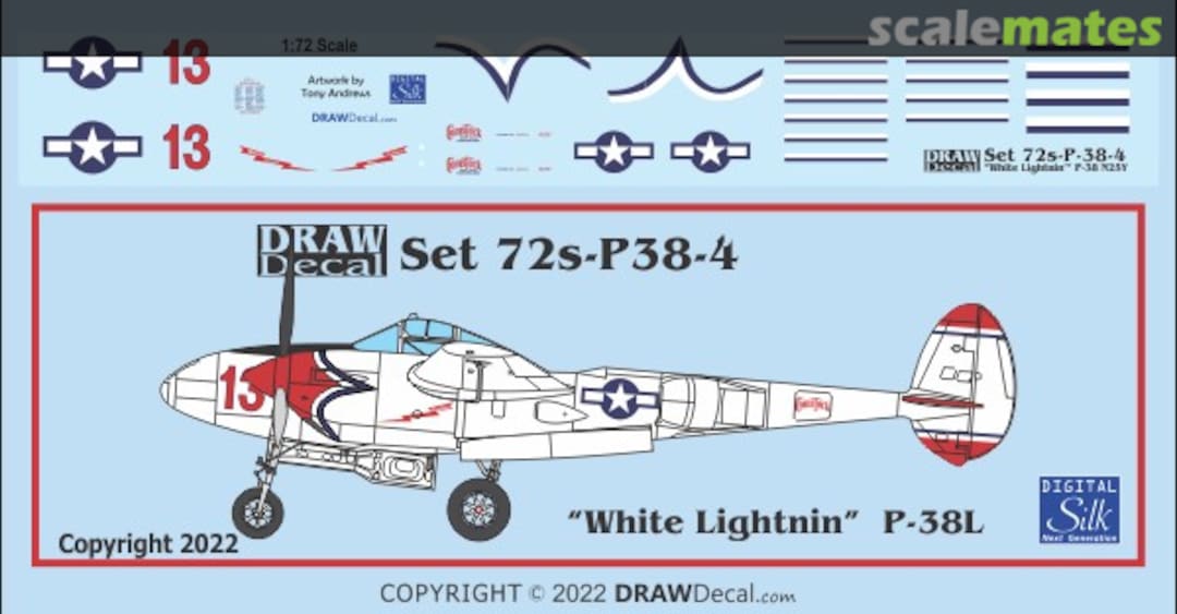 Boxart “White Lightnin” P-38L N25Y 72-P38-04 Draw Decal