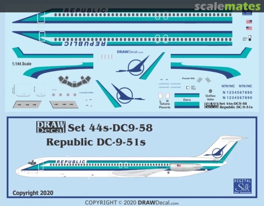 Boxart Republic DC-9-51s 44-DC9-58 Draw Decal