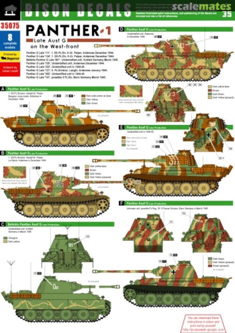 Boxart Panther #1. Ausf G Late on the West-front. 35075 Bison Decals