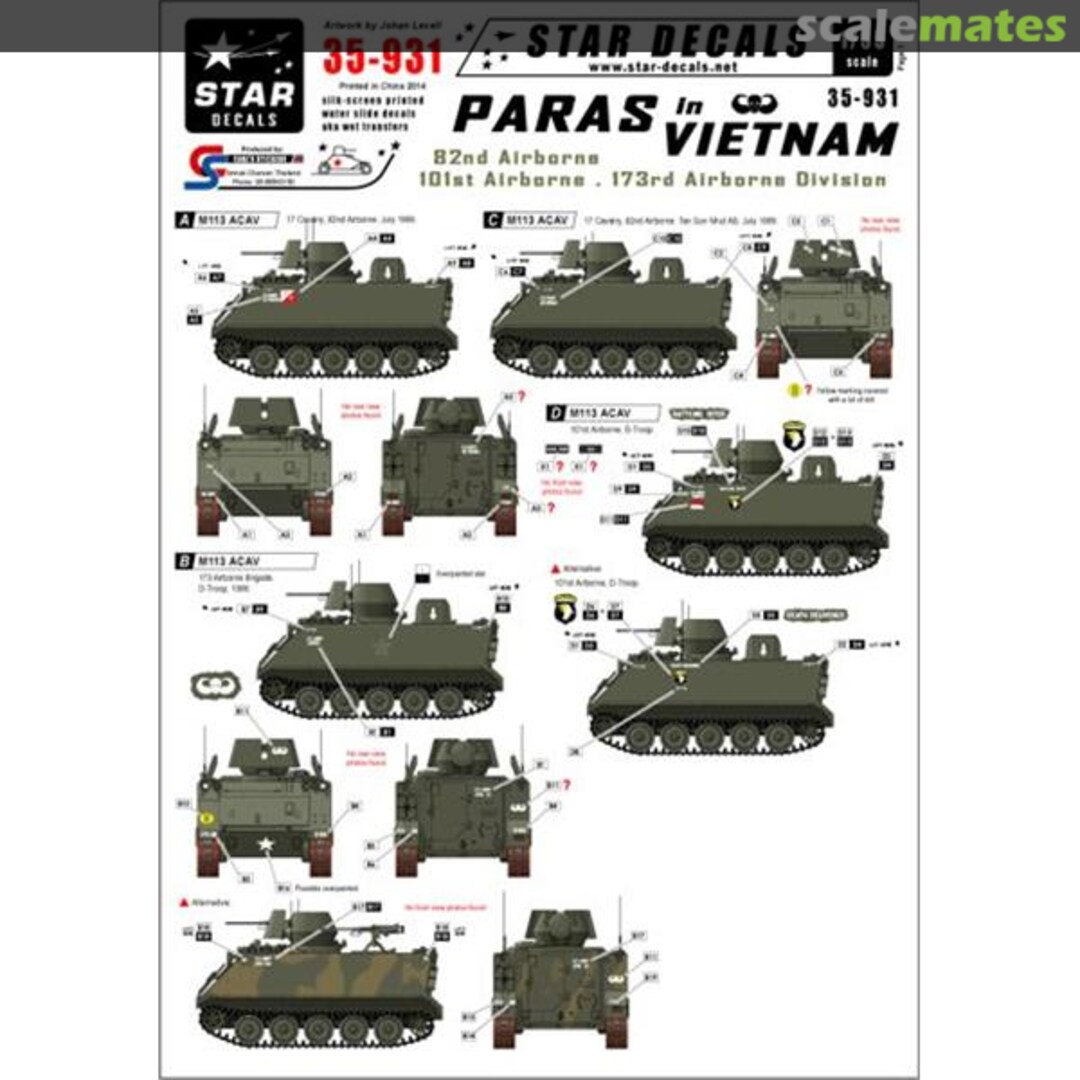 Boxart US Paras in Vietnam. M113 ACAV 35-931 Star Decals