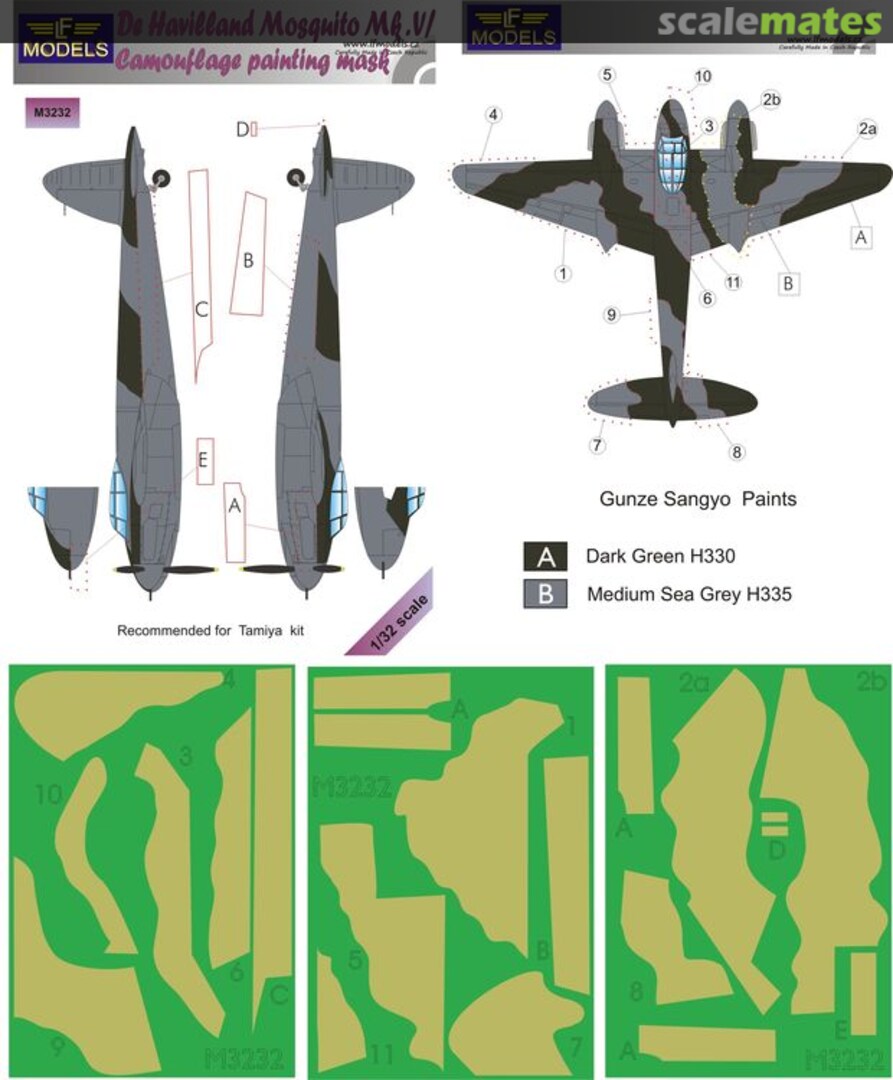 Boxart De Havilland Mosquito Mk.VI Camouflage Painting Mask M3232 LF Models