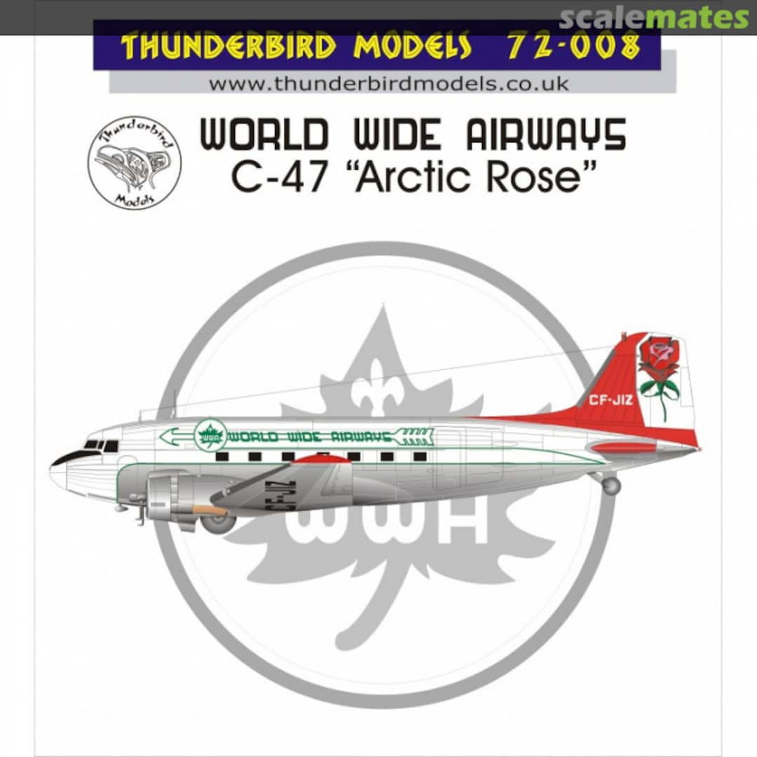 Boxart World Wide Airways Douglas C-47 'Arctic Rose' 72-008 Thunderbird Models