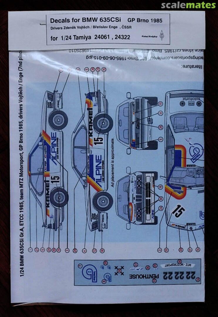 Boxart BMW 635 CSi, GP Brno 1985 , team MTZ MW24019 Matwej Workshop