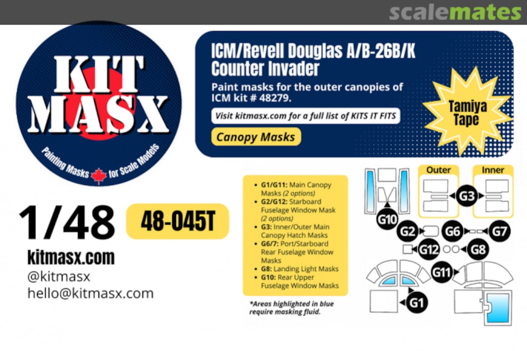 Boxart Douglas A/B-26B/K Counter Invader, canopy masks 48-045T Kit Masx